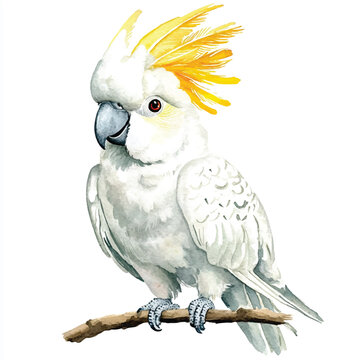 recommend clip art: cute Cockatoo watercolor clipart illustration isolated