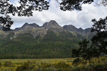 The fiords and stunning mountain landscape at Milford Sound on the South Island of New Zealand