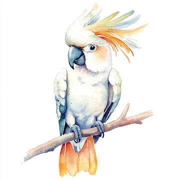 recommend clip art: cute Cockatoo watercolor clipart illustration isolated
