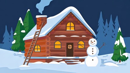 Naklejka premium A Captivating Digital Illustration Depicting a Snowy Christmas Scene Perfect for Holiday Greetings and Seasonal Decor