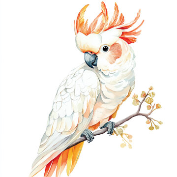 recommend clip art: cute Cockatoo watercolor clipart illustration isolated