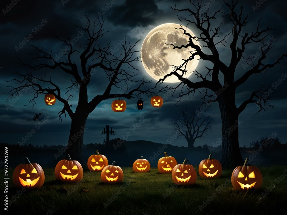 Wall mural halloween background with pumpkin