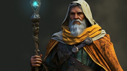 Obraz premium 28. **Detailed 3D depiction of a heroic mage warrior with enchanted robes and a magical staff