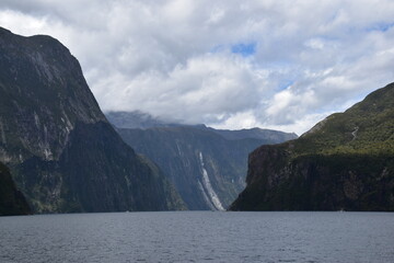 The fiords and stunning mountain landscape at Milford Sound on the South Island of New Zealand