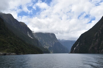 The fiords and stunning mountain landscape at Milford Sound on the South Island of New Zealand