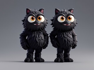 Fototapeta premium 3d illustration of black and white owls,3d illustration cat cartoon with a smile,cat with a smile,cartoon zombie