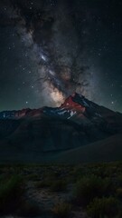 Majestic Mountain Under the Glowing Night Sky and Vibrant Milky Way