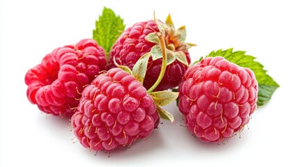 raspberry isolated. raspberries with leaf isolate. Whole and half of strawberry on white. raspberries isolate on white background. Side view raspberries set