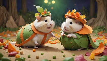 Fototapeta premium Hamsters in Festive Orange Costumes