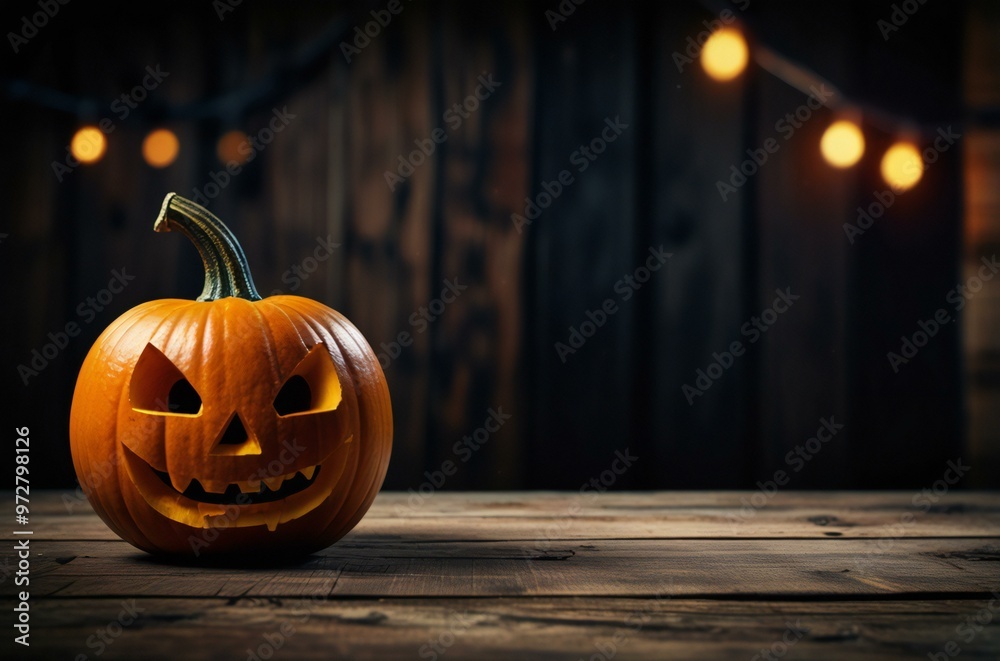 Poster halloween pumpkin on wooden background