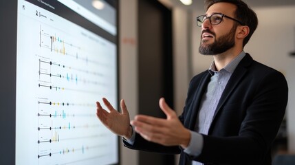 Businessman Presenting Data on Whiteboard