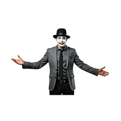 clown mime in suit ,isolated on white background , transparent png image