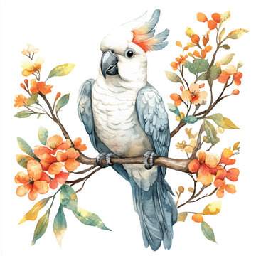 recommend clip art: cute Cockatoo watercolor clipart illustration isolated