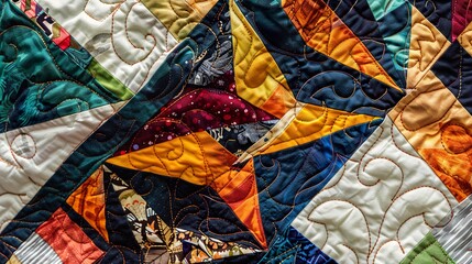Colorful Patchwork Quilt Close Up: A Detailed Look at Fabric Art