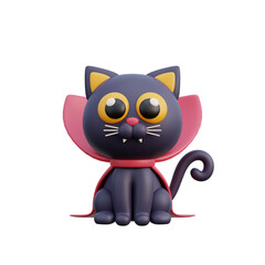 3D cute Halloween black cat cartoon character, trick or treat party, october holiday, 3d rendering.