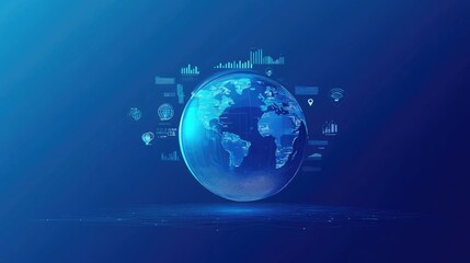 Fototapeta premium globes with business icons, AI 