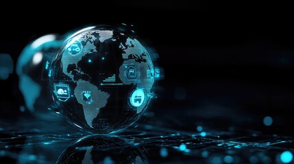 globes with business icons, AI 