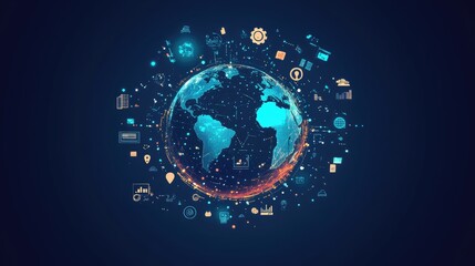Obraz premium globes with business icons, AI 