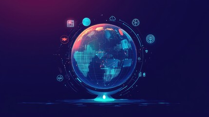 Obraz premium globes with business icons, AI 
