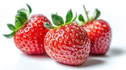 Strawberries isolated. Strawberry slice and whole on white background. Perfect retouch. Full depth of field. With clipping path. Perfect not AI strawberry, true photo.