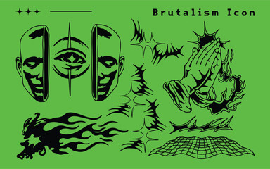 y2k brutalisme vector icon set