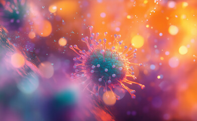 Fototapeta premium Artistic Depiction of Viruses Floating in a Vibrant Pink Environment