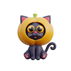 3D cute Halloween black cat cartoon character, trick or treat party, october holiday, 3d rendering.