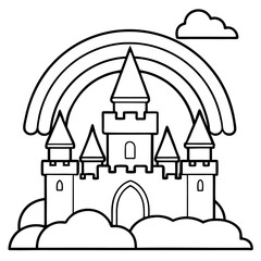 Fototapeta premium castle rainbow magic outline coloring book page line art drawing