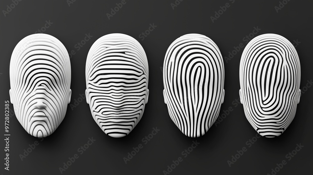 Wall mural four different faces with a zigzag pattern on them. the faces are all different sizes and are all li