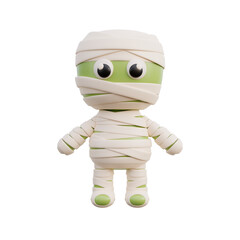 3d Halloween cute mummy zombie cartoon character, trick or treat party, october holiday, 3d rendering.