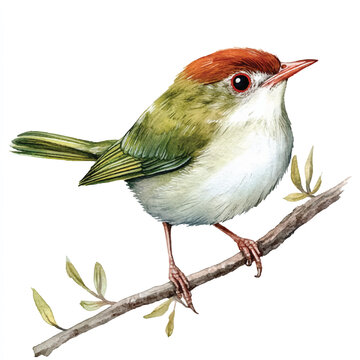 recommend clip art: cute Common tailorbird watercolor clipart illustration isolated