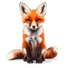 Obraz premium Whimsical Watercolor Portrait of a Charming Fox Cub in Vibrant Hues.