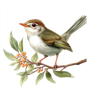 recommend clip art: cute Common tailorbird watercolor clipart illustration isolated