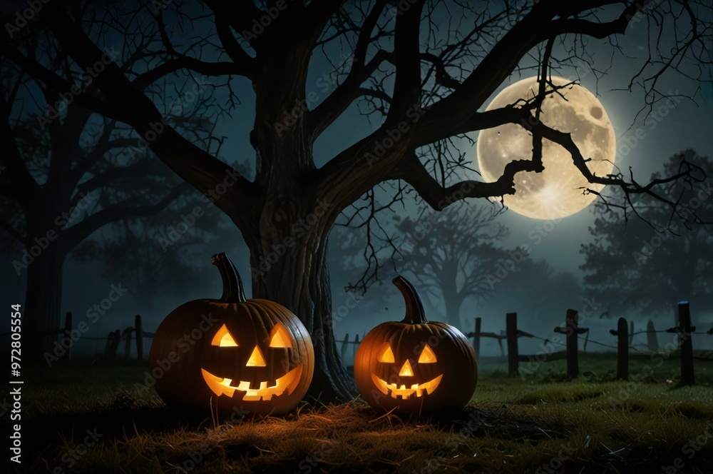 Wall mural halloween background with pumpkin