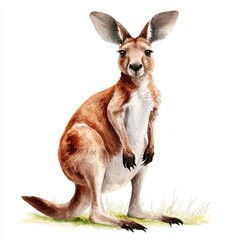 Adorable Baby Kangaroo Watercolor Illustration with Detailed Fur and Shading on White Background.