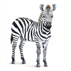 Adorable Baby Zebra Watercolor Painting with Realistic Details on White Background.