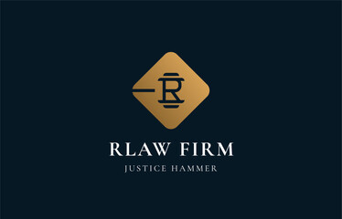 Logo Letter R and Hammer of Law, Justice, Law firm, lawyer. Editable file