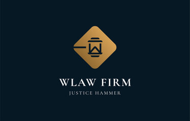 Logo Letter W and Hammer of Law, Justice, Law firm, lawyer. Editable file