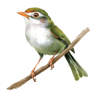 recommend clip art: cute Common tailorbird watercolor clipart illustration isolated