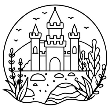 recommend clip art: castle seaweeds treasure outline coloring book page line art drawing