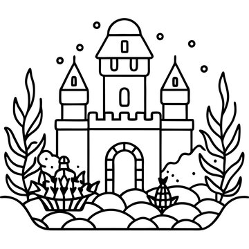 recommend clip art: castle seaweeds treasure outline coloring book page line art drawing