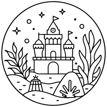 recommend clip art: castle seaweeds treasure outline coloring book page line art drawing