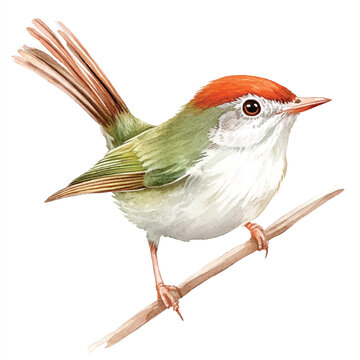 recommend clip art: cute Common tailorbird watercolor clipart illustration isolated