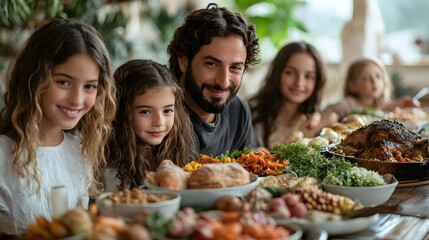 A family celebrating Yom Kippur break fast, gathered around a table filled with holiday dishes and meaningful moments.