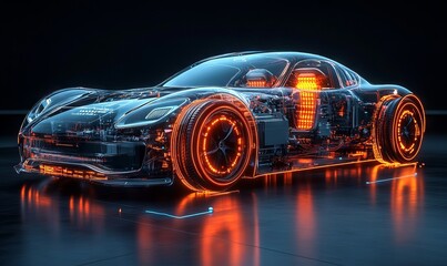 Futuristic Transparent Electric Car with Glowing Energy Flow - AI generated illustration