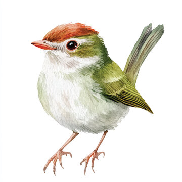 recommend clip art: cute Common tailorbird watercolor clipart illustration isolated
