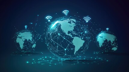Fototapeta premium globes with network, WiFi,internet icons 