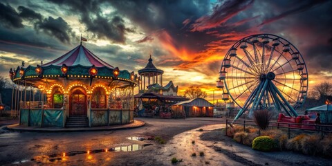 Obraz premium • Creepy creepy carnival abandoned haunted funfair twilight eerie scene