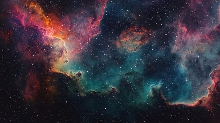 Naklejka premium cosmic nebula swirling with vibrant hues stars twinkling in velvet darkness ethereal tendrils of stardust weaving intricate patterns across vast expanse of space