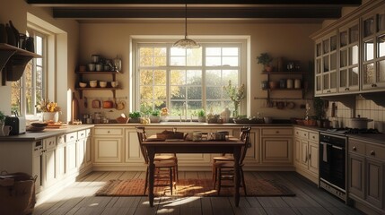 cozy autumnal kitchen interior in a classic english country house style warm colors vintage decor and seasonal touches create an inviting rustic atmosphere